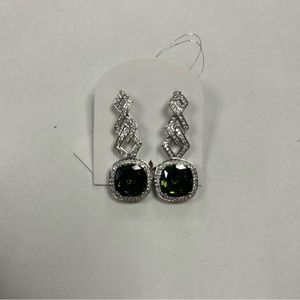Suzy Levian Green CZ & White CZ Earrings Sterling Silver New